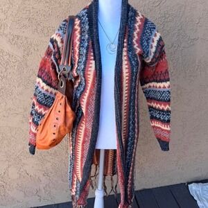 multicolored boho aztec cardigan with fringe